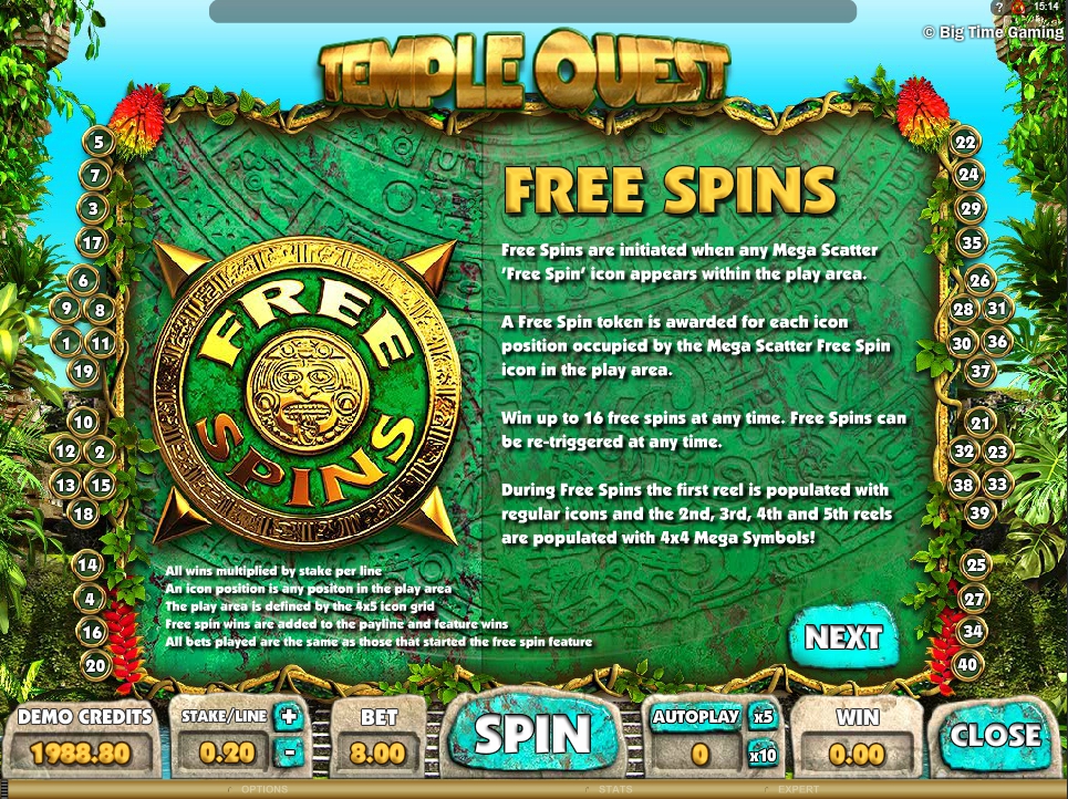 temple quest spinfinity slot machine detail image 3