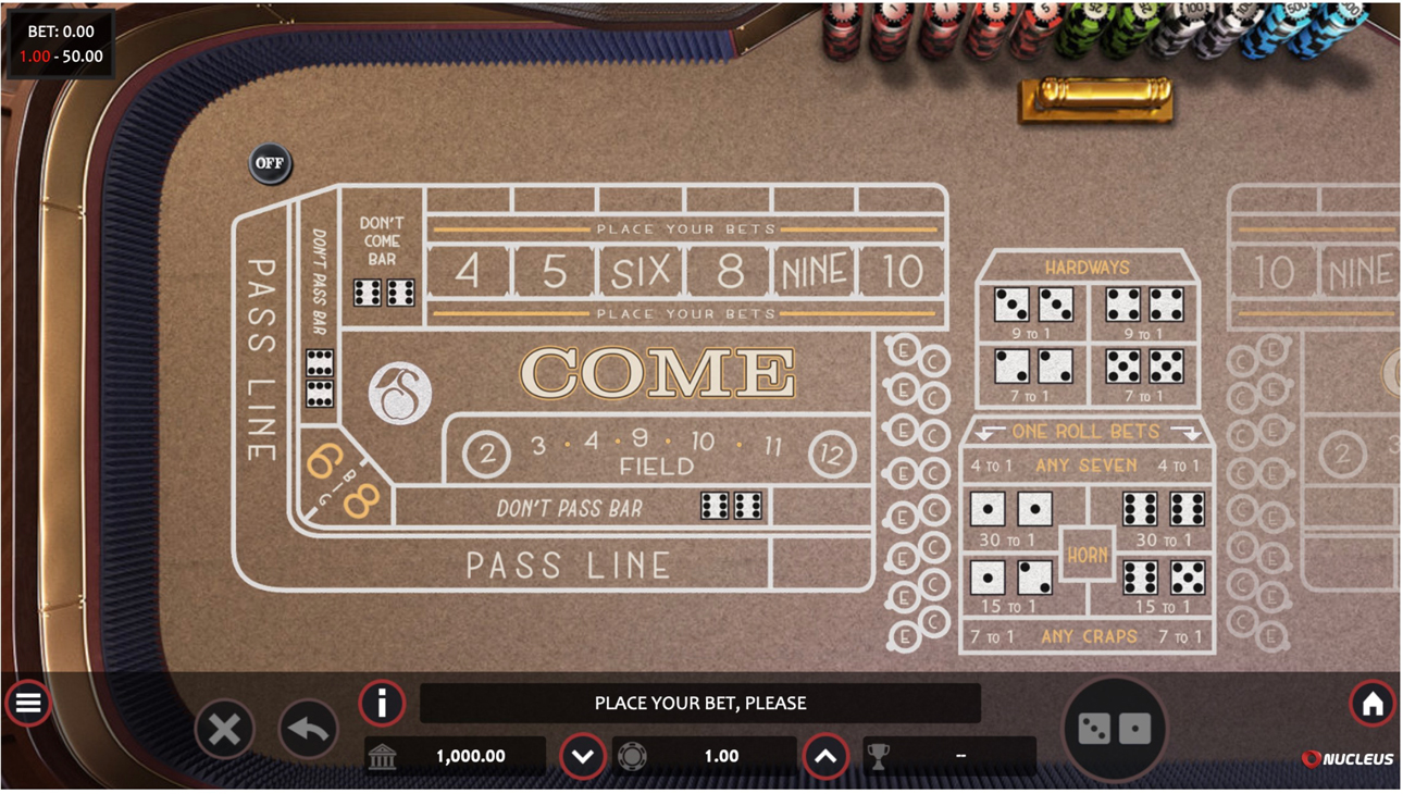 Interface de craps online