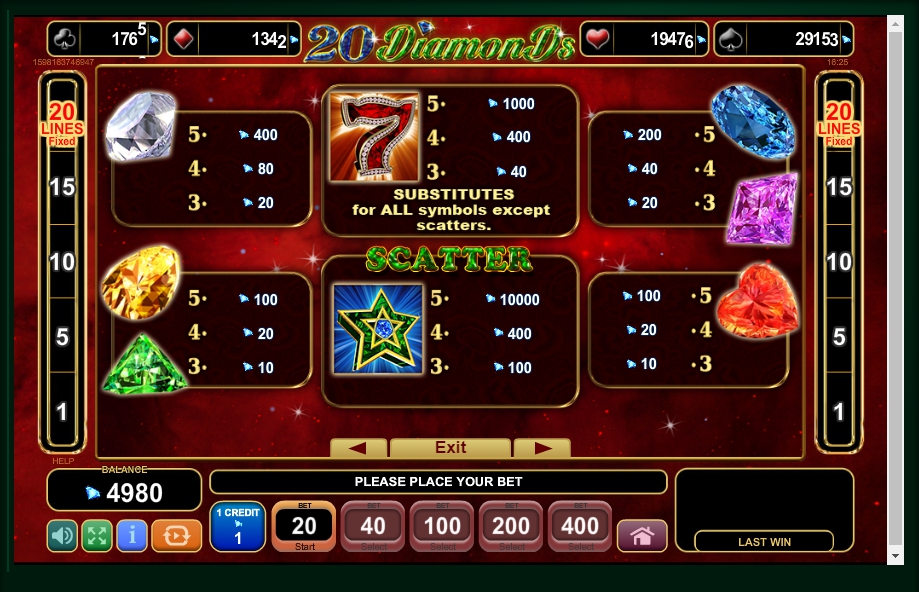 20 diamonds slot machine detail image 3
