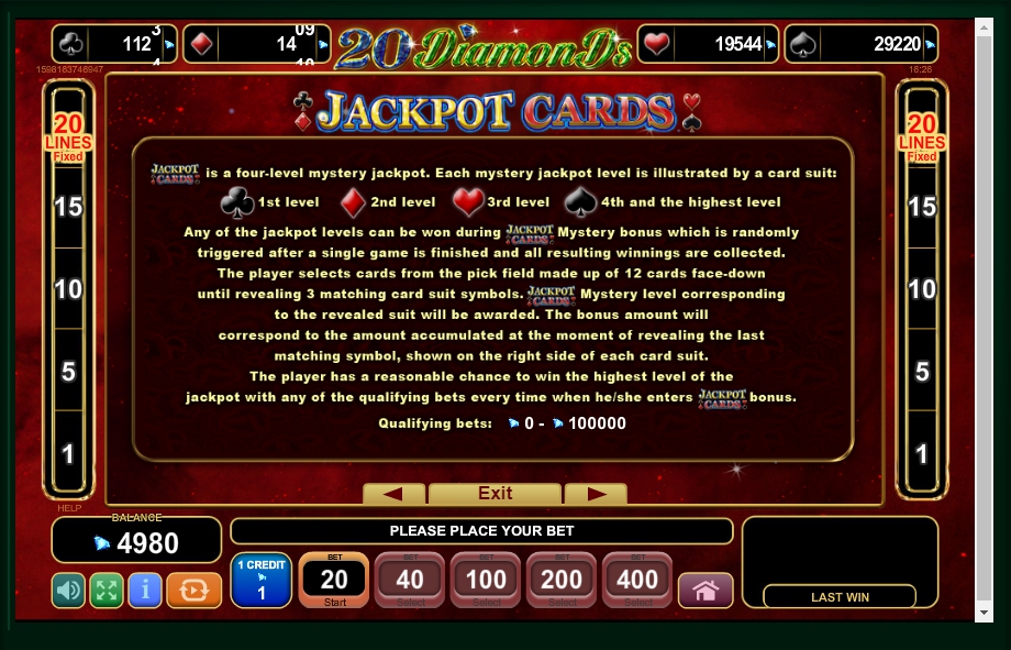 20 diamonds slot machine detail image 1