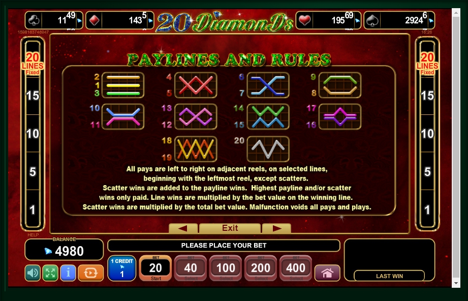 20 diamonds slot machine detail image 0