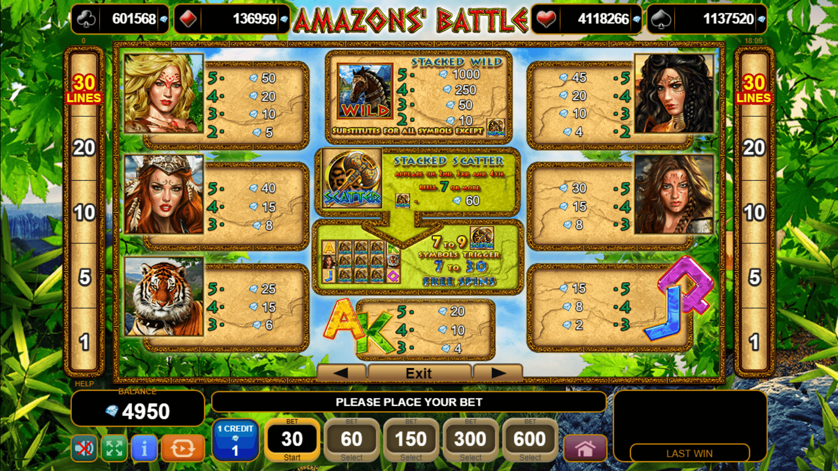 50 amazons battle slot machine detail image 1