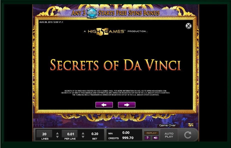secrets of da vinci slot machine detail image 8