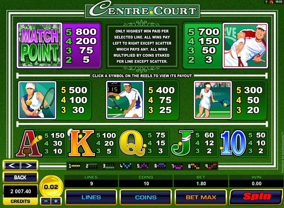 centre court slot machine detail image 0
