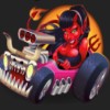 a devil in a pink car - monster wheels